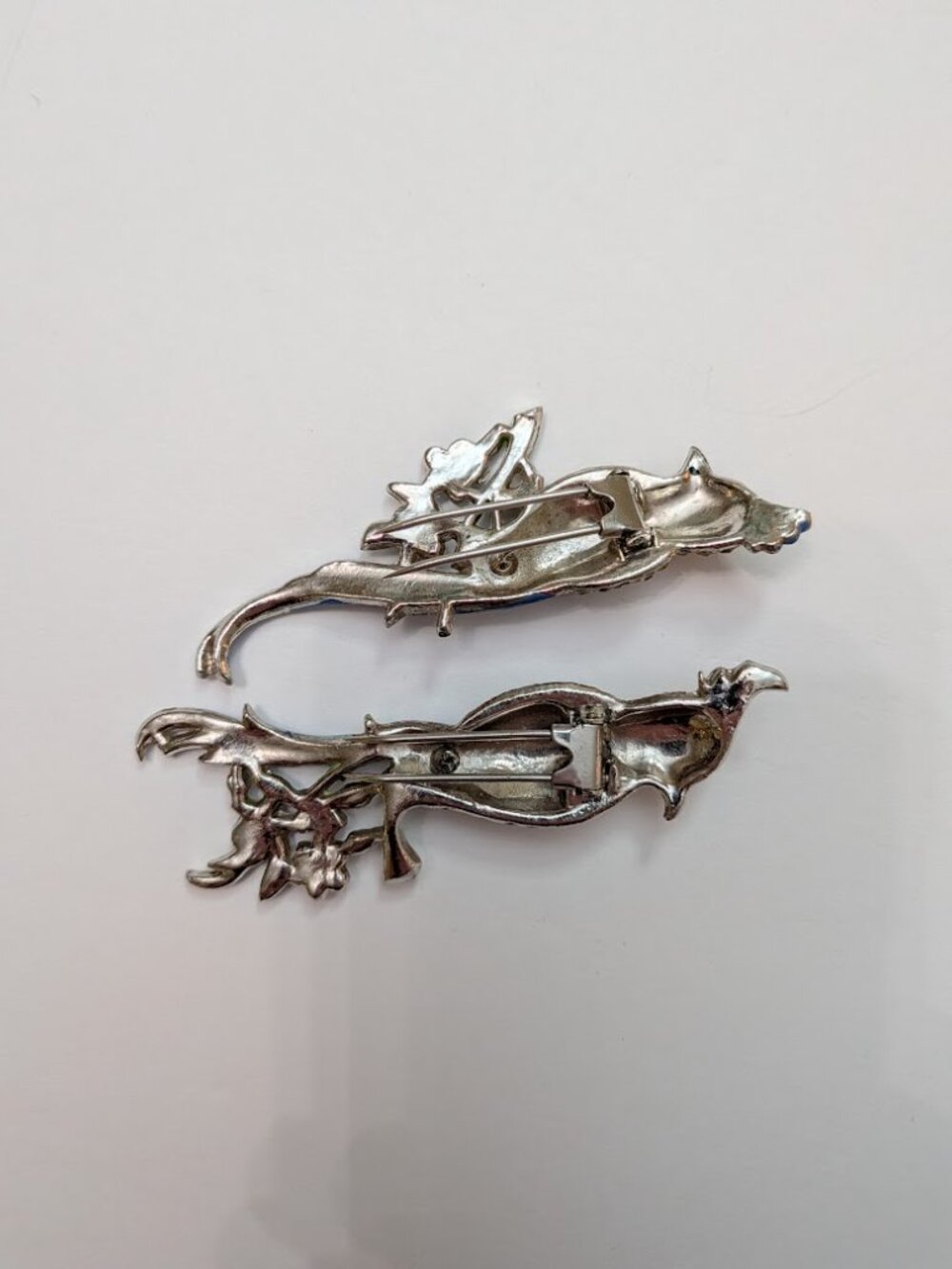 Vintage Coro Duette Bird Brooch Rhinestone Enamel Double Dress Clips - Picture 8 of 11